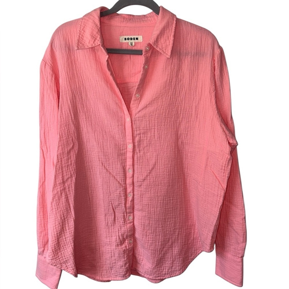 Boden Coral Gauze Button-Up Shirt size 10 Beachy Lightweight Breathable - Picture 2 of 7